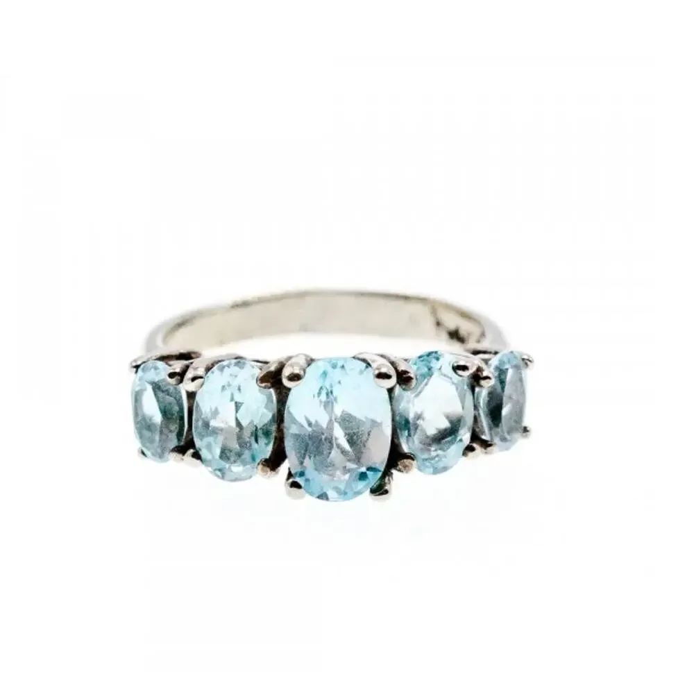 925 Sterling Silver Blue Spinel Ring Size 6.5